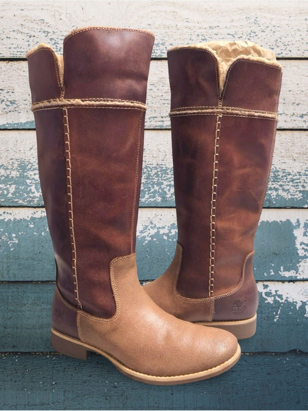 Timberland Shoreham Fold-Down Shearling Leather Boots Two-Tone | 7.5